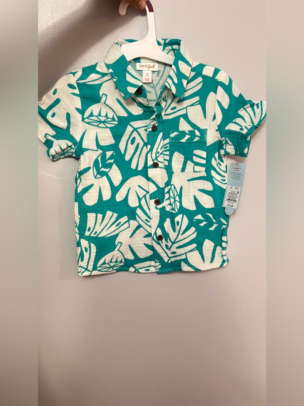 Cat & Jack Teal and White Tropical Button-Up Shirt - Kids